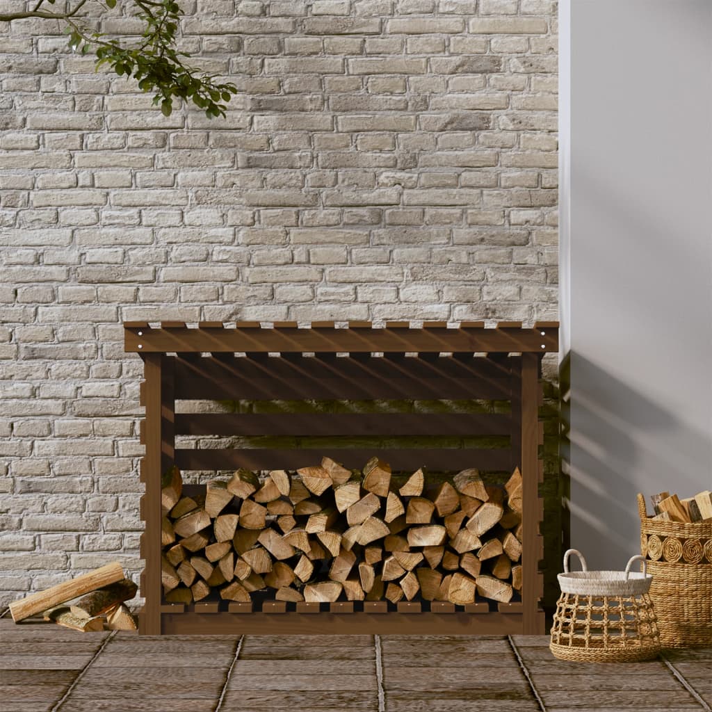 Firewood Rack Honey Brown 108x73x79 cm Solid Wood Pine