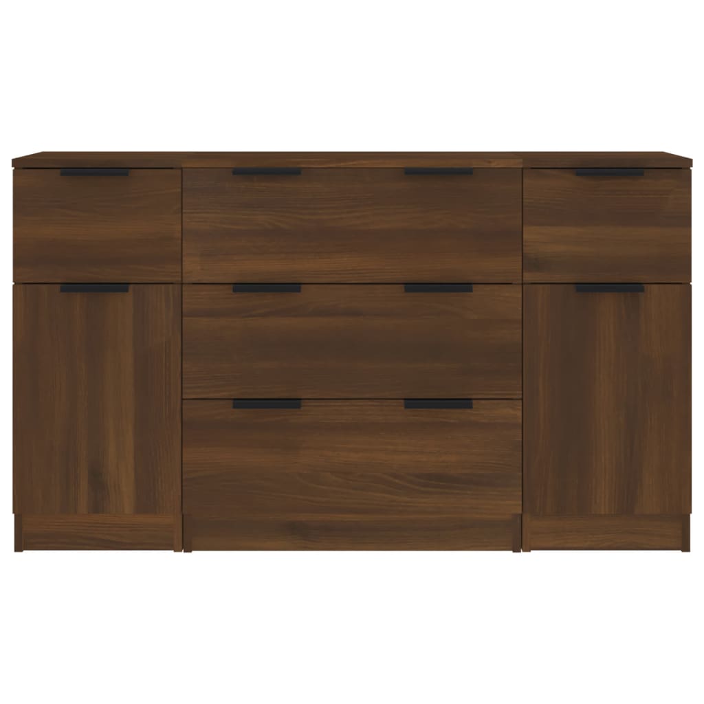3 Piece Sideboard Set Brown Oak Engineered Wood