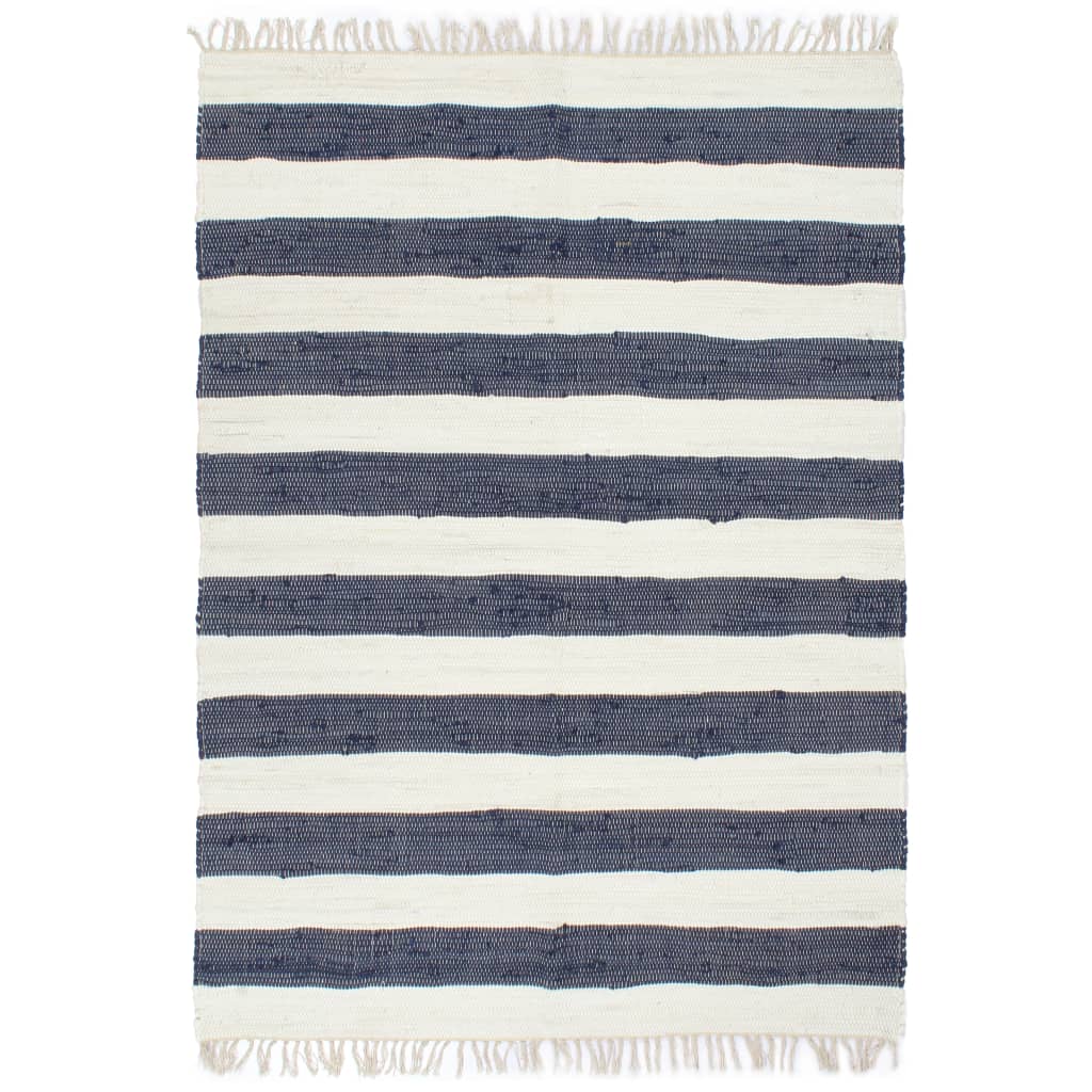 Handgewebter Chindi-Teppich Baumwolle 80 x 160 cm Blau und Weiss