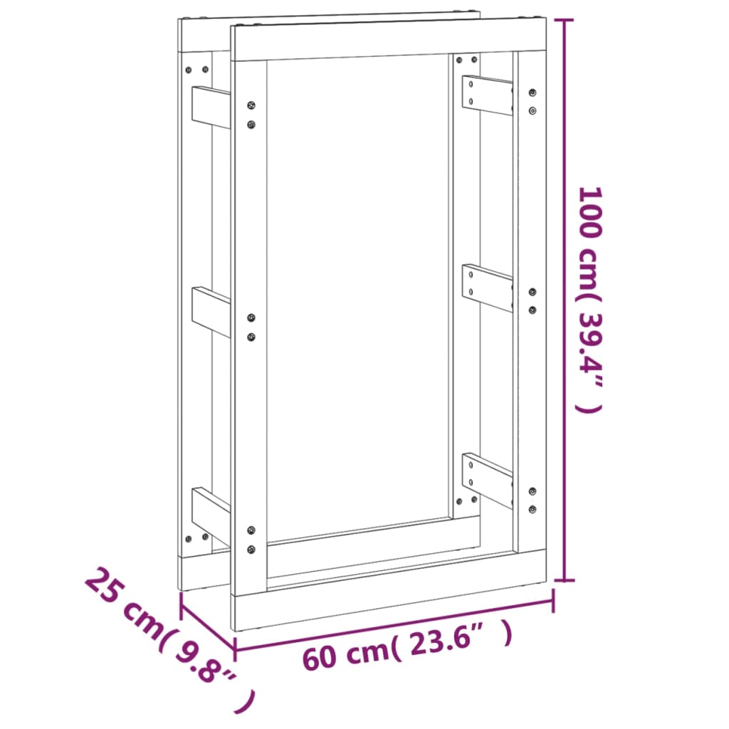 Firewood Rack Grey 60x25x100 cm Solid Wood Pine