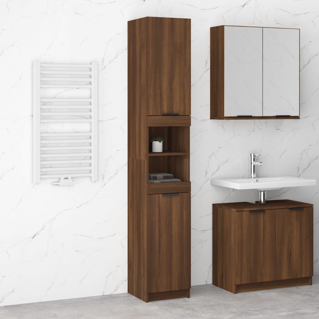 Bathroom Cabinet Brown Oak 32x34x188.5 cm Engineered Wood