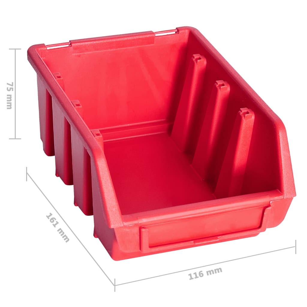 8-tlg. Behälter-Set für Kleinteile mit Wandplatte Rot Schwarz
