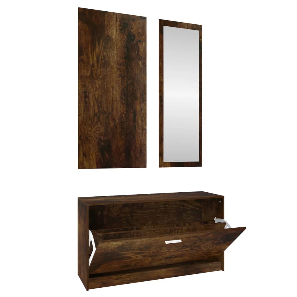 3-in-1 Shoe Cabinet Set Smoked Oak Engineered Wood