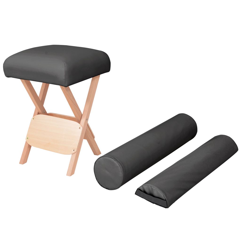 Massage-Klapphocker 12 cm dicker Sitz & 2 Nackenrollen Schwarz