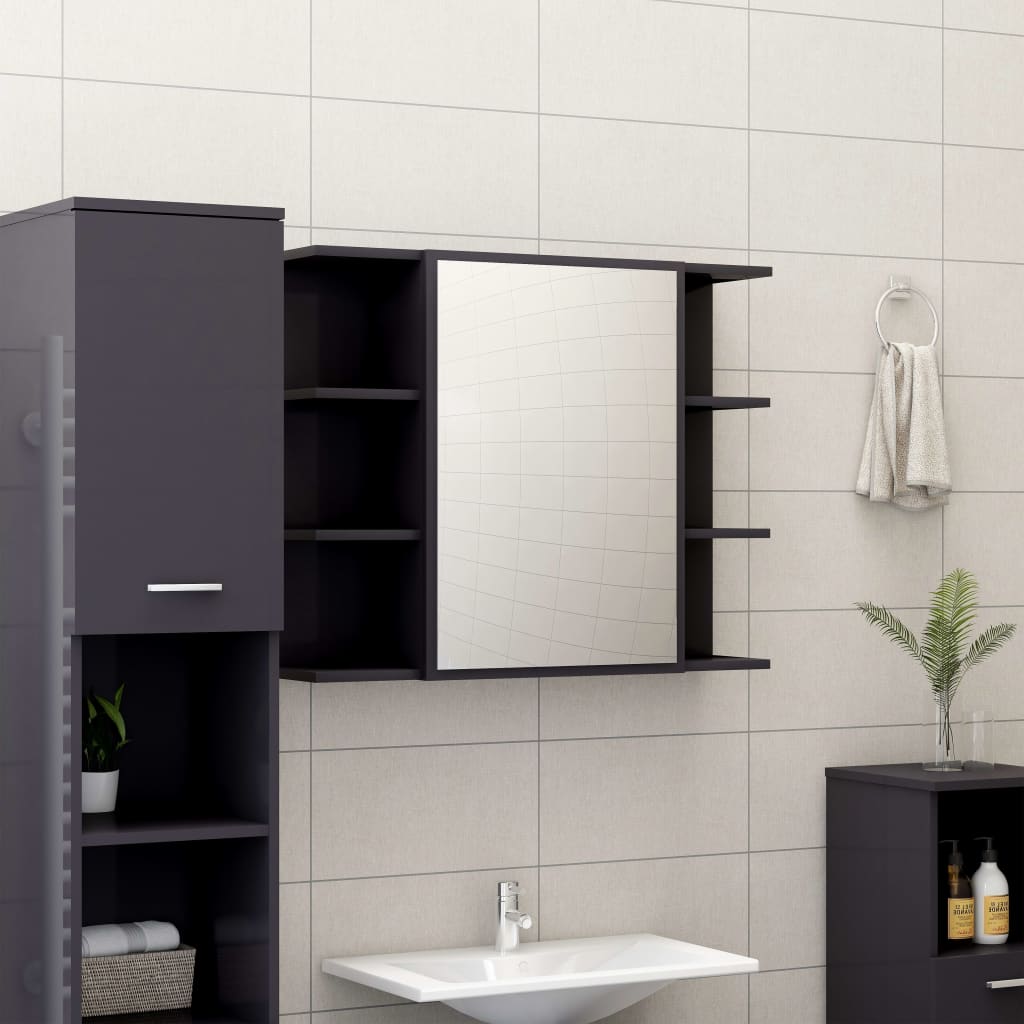 Bathroom Mirror Cabinet High Gloss Grey 80x20.5x64 cm Chipboard