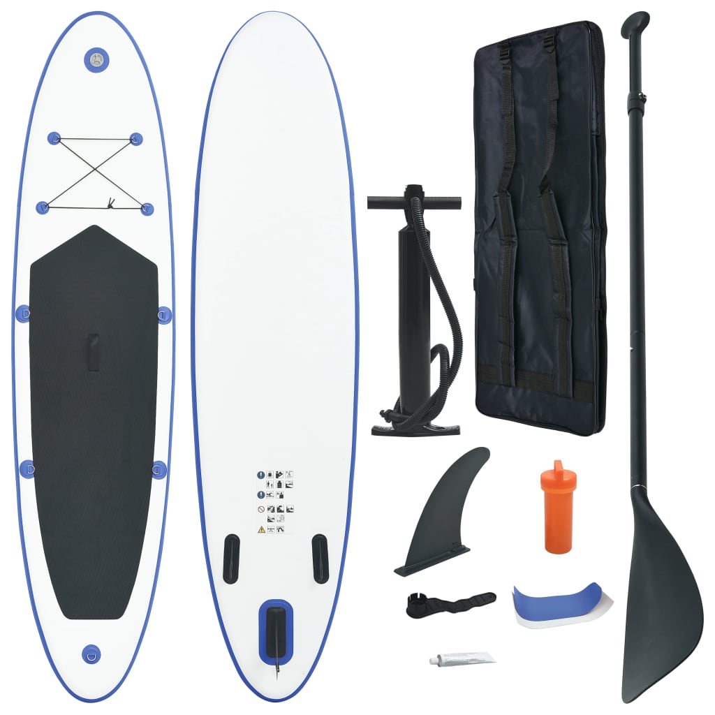 Stand Up Paddle Surfboard SUP Aufblasbar Blau und Weiss