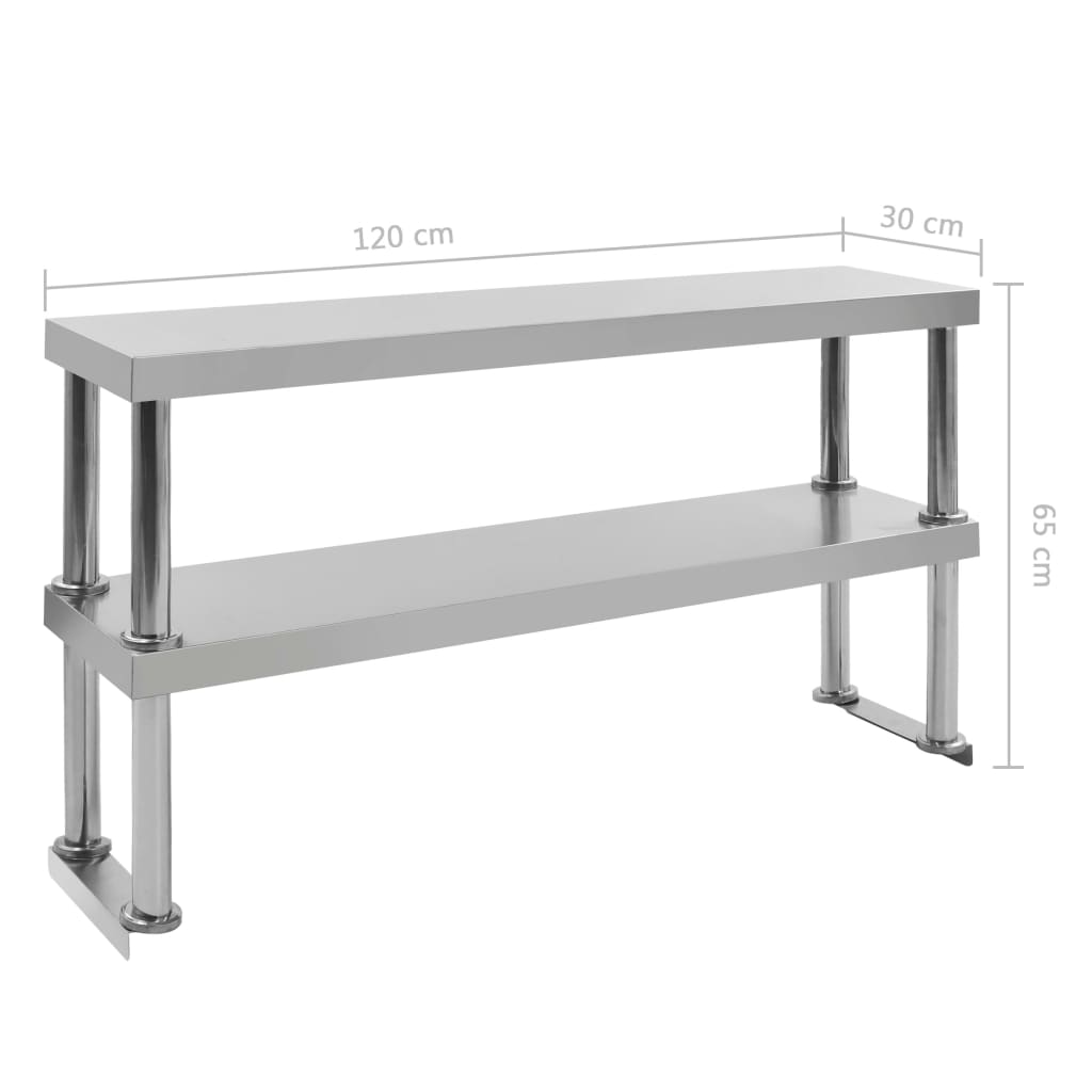 Étagère de table de travail 2 niveaux 120x30x65 cm Inox