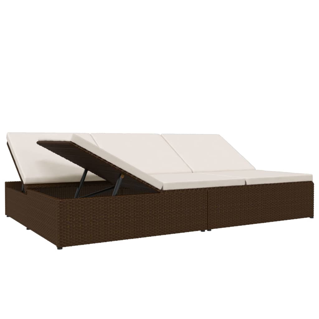 Convertible Sun Bed with Cushions Poly Rattan Brown