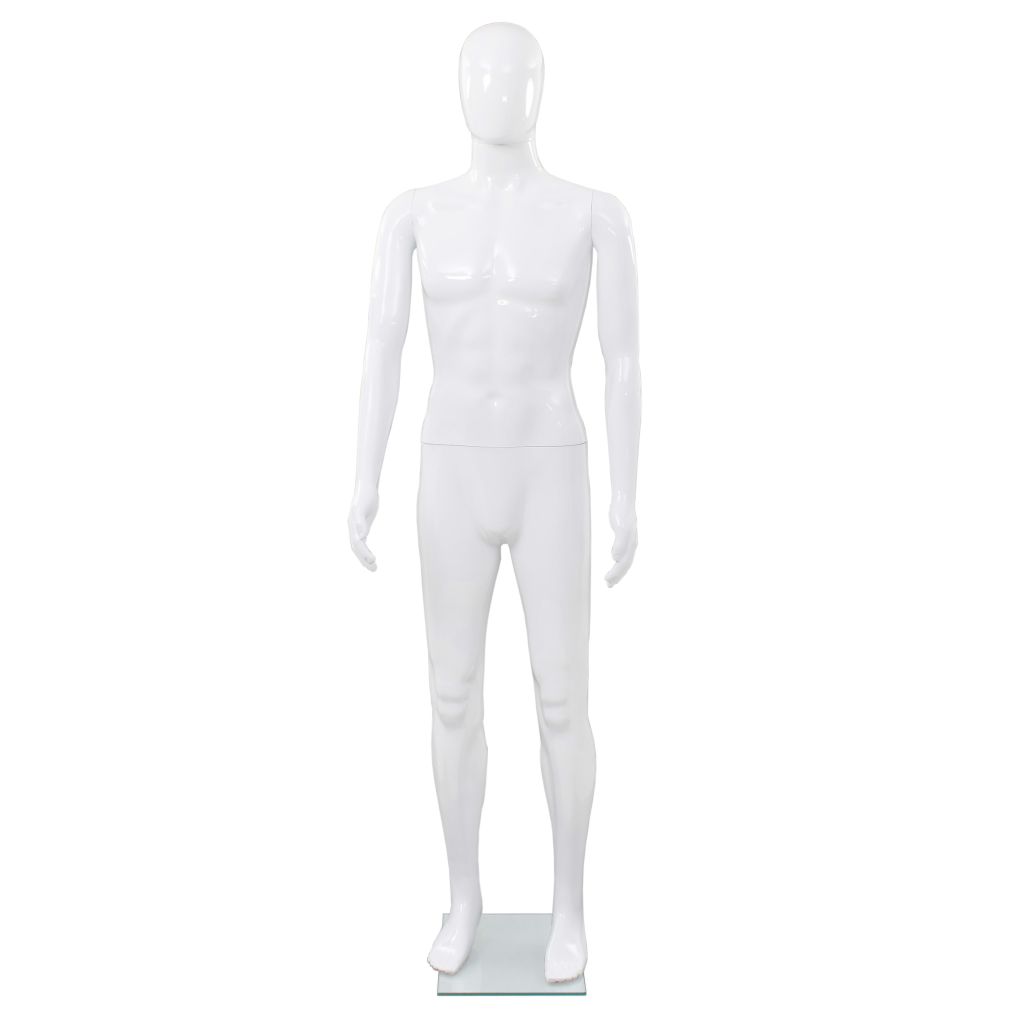 Mannequin homme corps complet base verre Blanc brillant 185 cm 