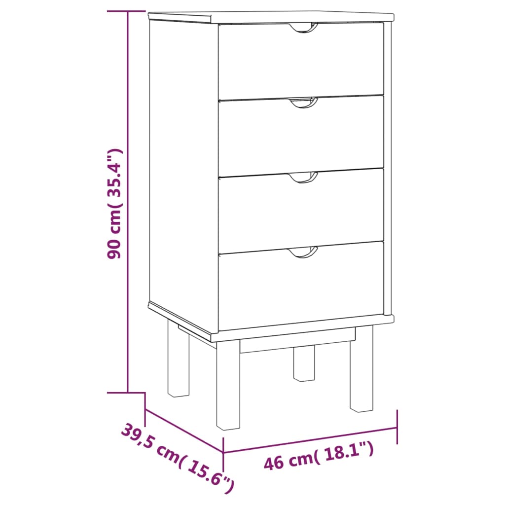Drawer Cabinet OTTA Brown&Grey 45x39x90cm Solid Wood Pine