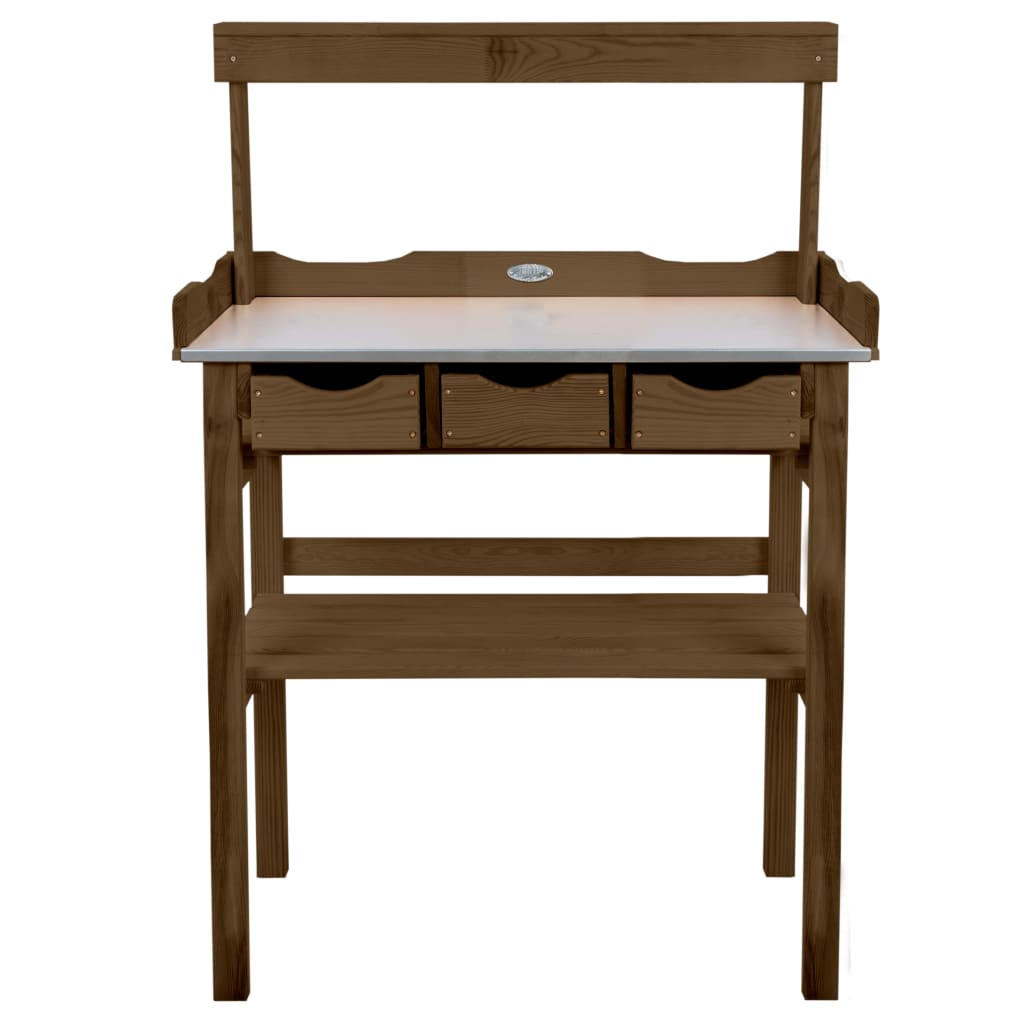 Esschert Design Table de rempotage avec tiroir et étagère marron