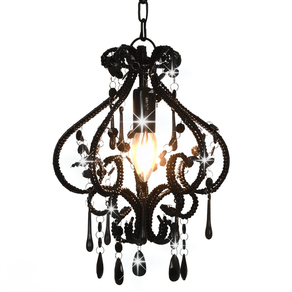 Ceiling Lamp with Beads Black Round E14