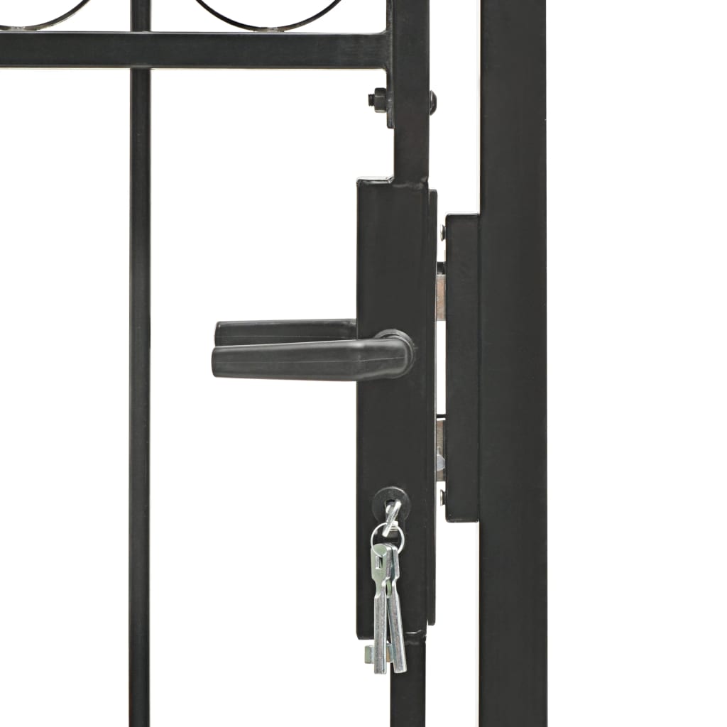 Fence Gate with Arched Top Steel 100x150 cm Black