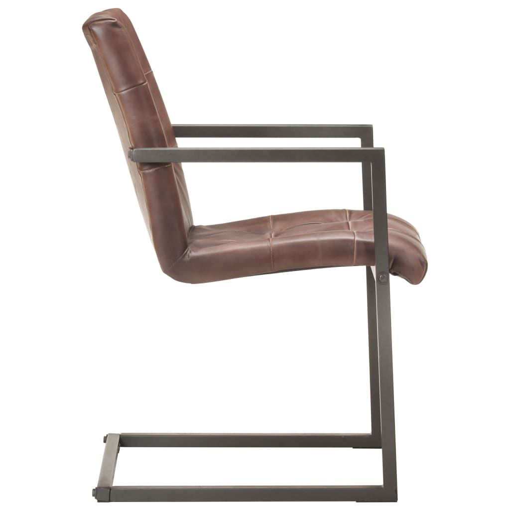 Cantilever Dining Chairs 2 pcs Distressed Brown Real Leather