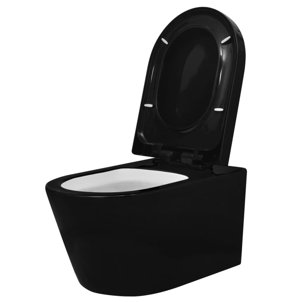 Black Wall Hung Ceramic Toilet with Soft Close Bathroom