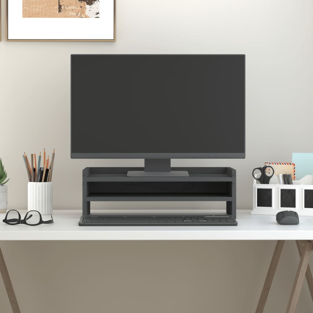 Monitorständer Grau 50x24x16 cm Massivholz Kiefer