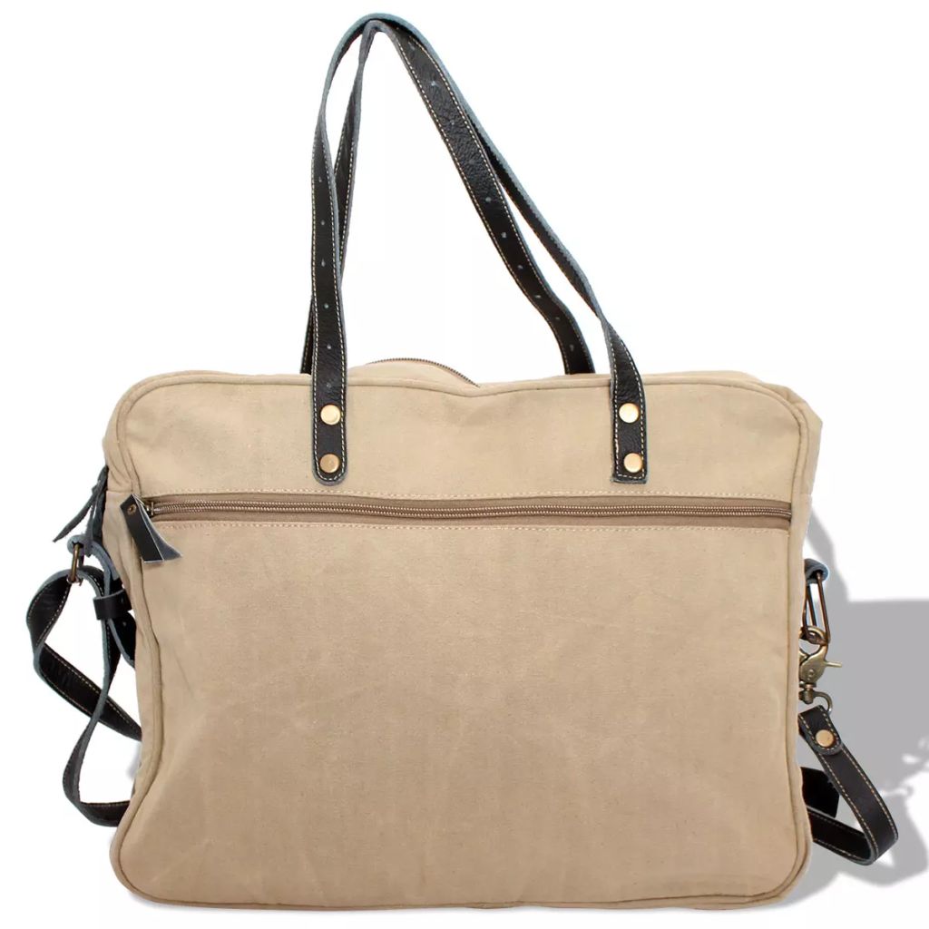 Hand Bag Canvas and Real Leather Beige