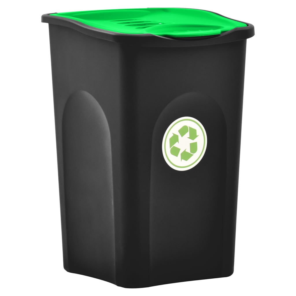 Trash Bin with Hinged Lid 50L Black and Green