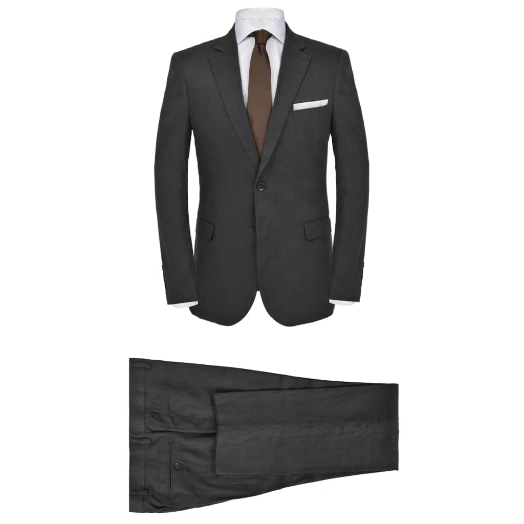 Men's 2 Piece Linen Suit Size 48 Dark Grey