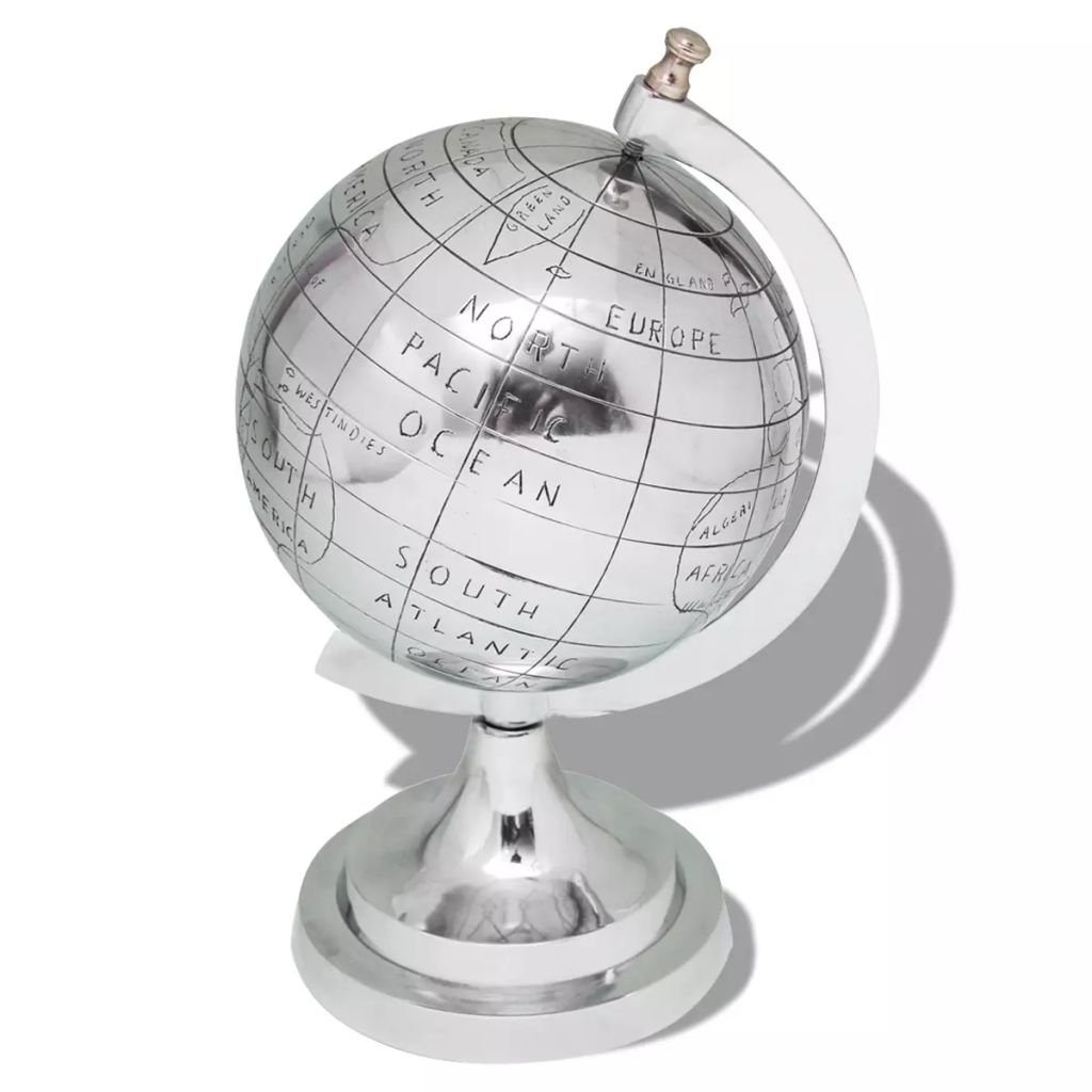 Weltkugel mit Ständer Globus Aluminium Silber 35 cm