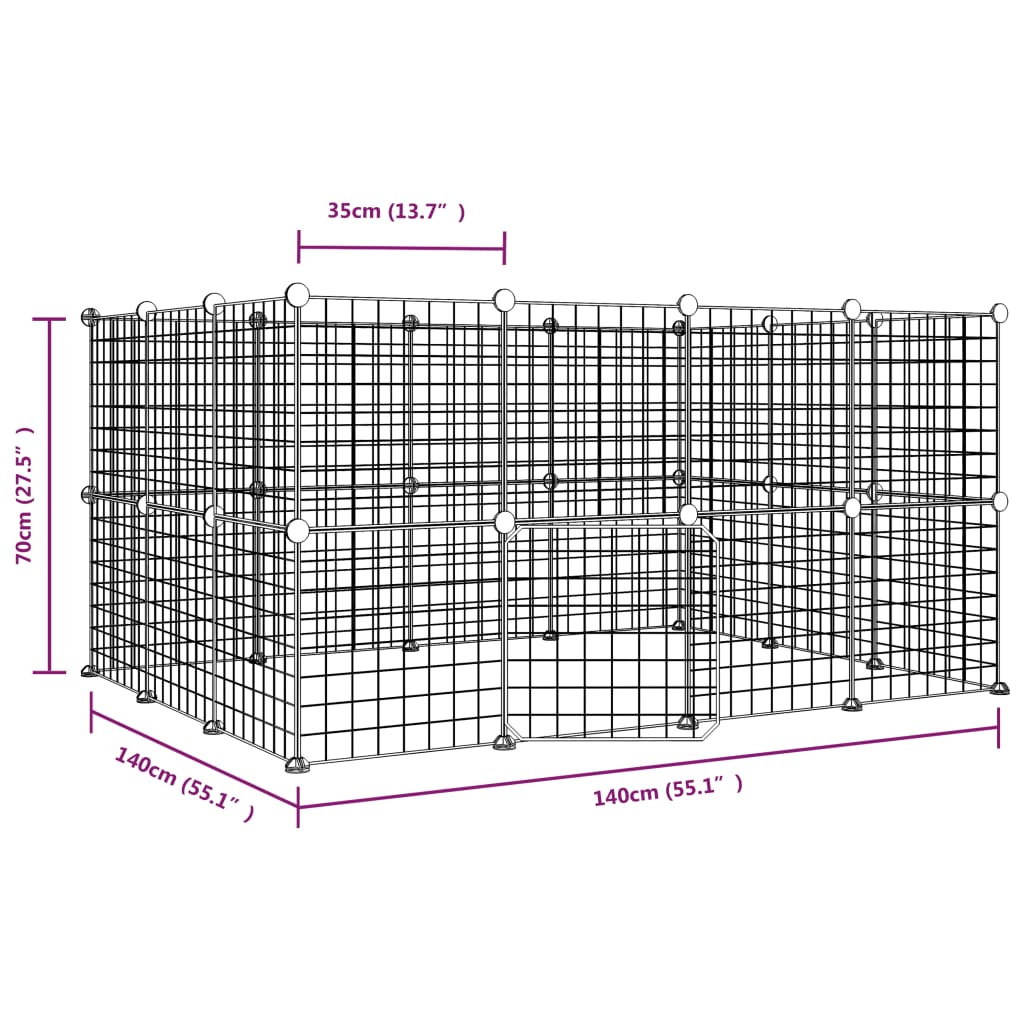 28-Panel Pet Cage with Door Black 35x35 cm Steel