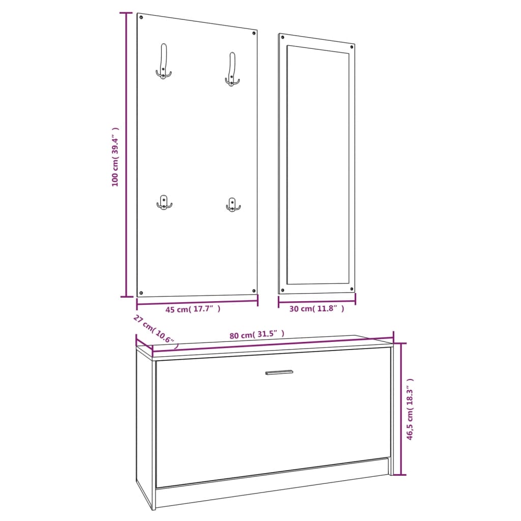 3-in-1 Shoe Cabinet Set White Engineered Wood