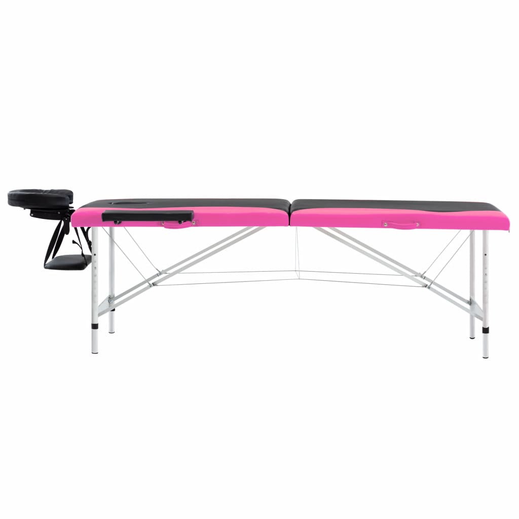 2-Zone Foldable Massage Table Aluminium Black and Pink