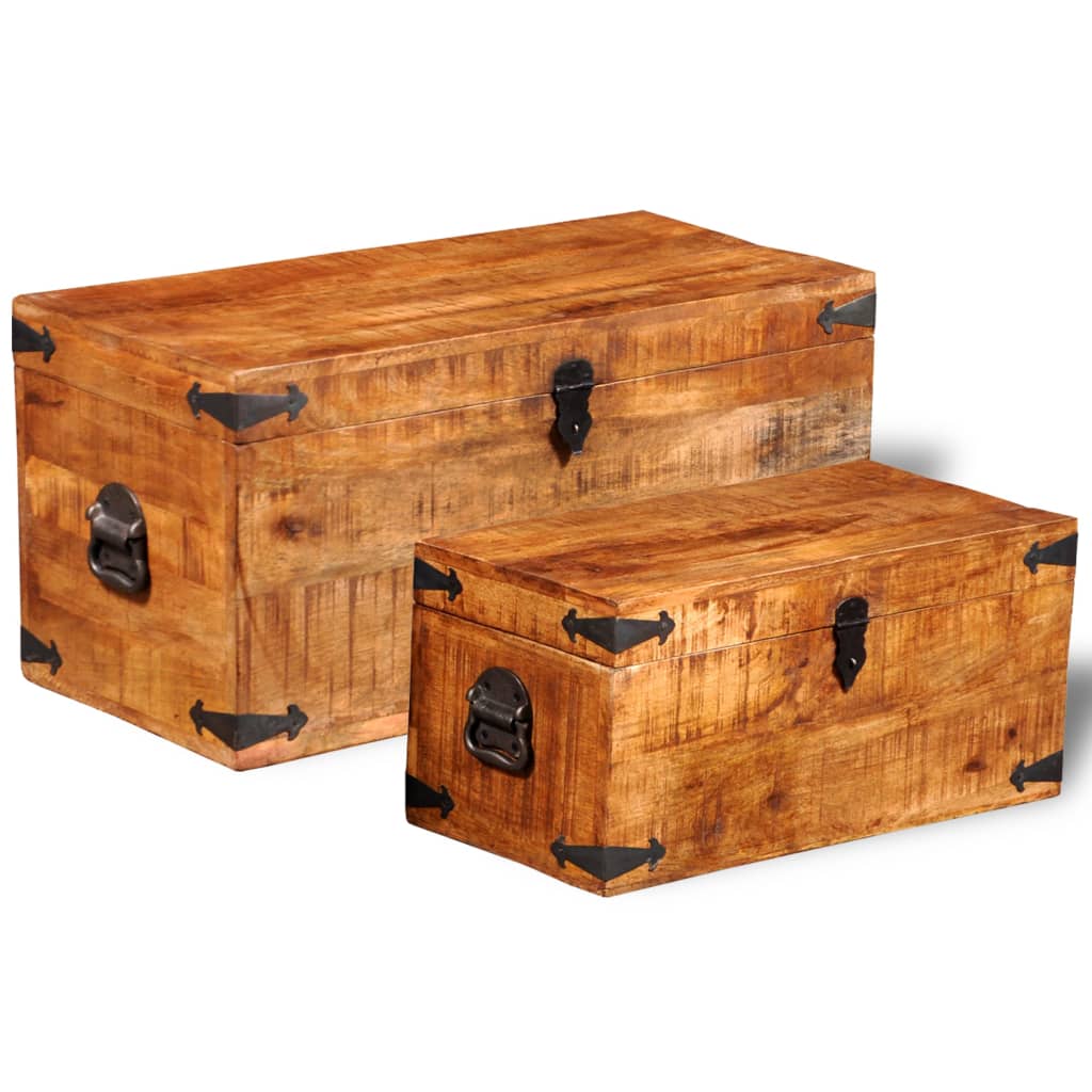 Coffre de rangement 2 pcs Bois de manguier brut 