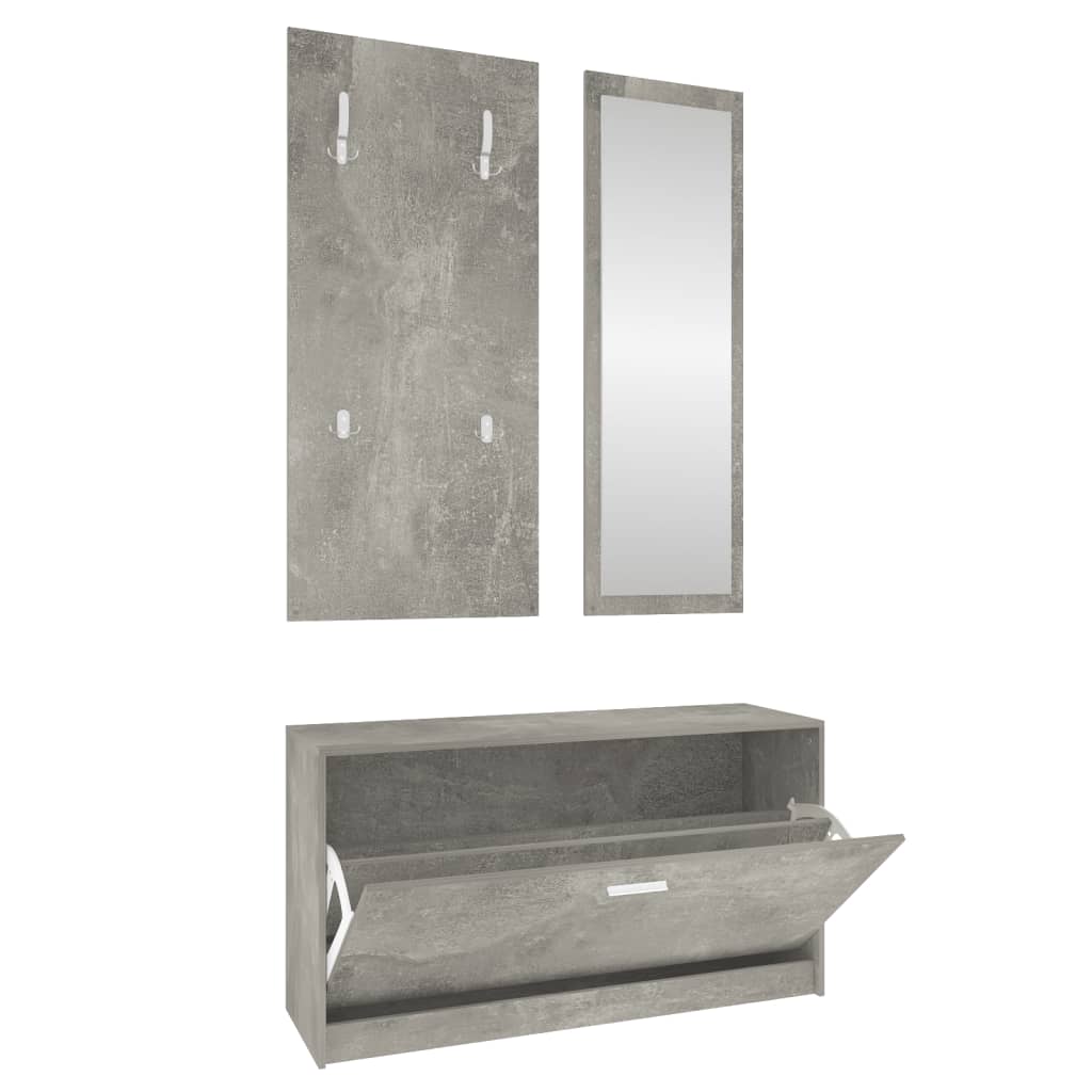 3-in-1 Shoe Cabinet Set Concrete Grey Engineered Wood