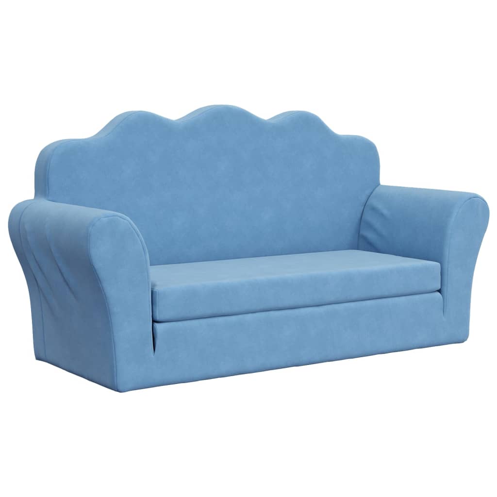 2-Sitzer Kindersofa mit Schlaffunktion Blau Weicher Plüsch