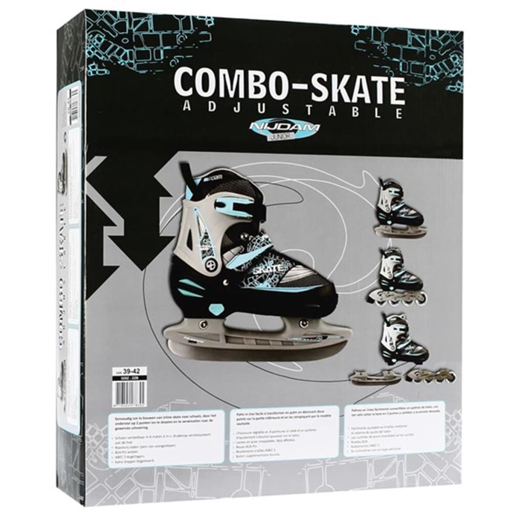 Nijdam Inline Combo Ice Skates 35-38 Black/Silver/Blue 52SZ