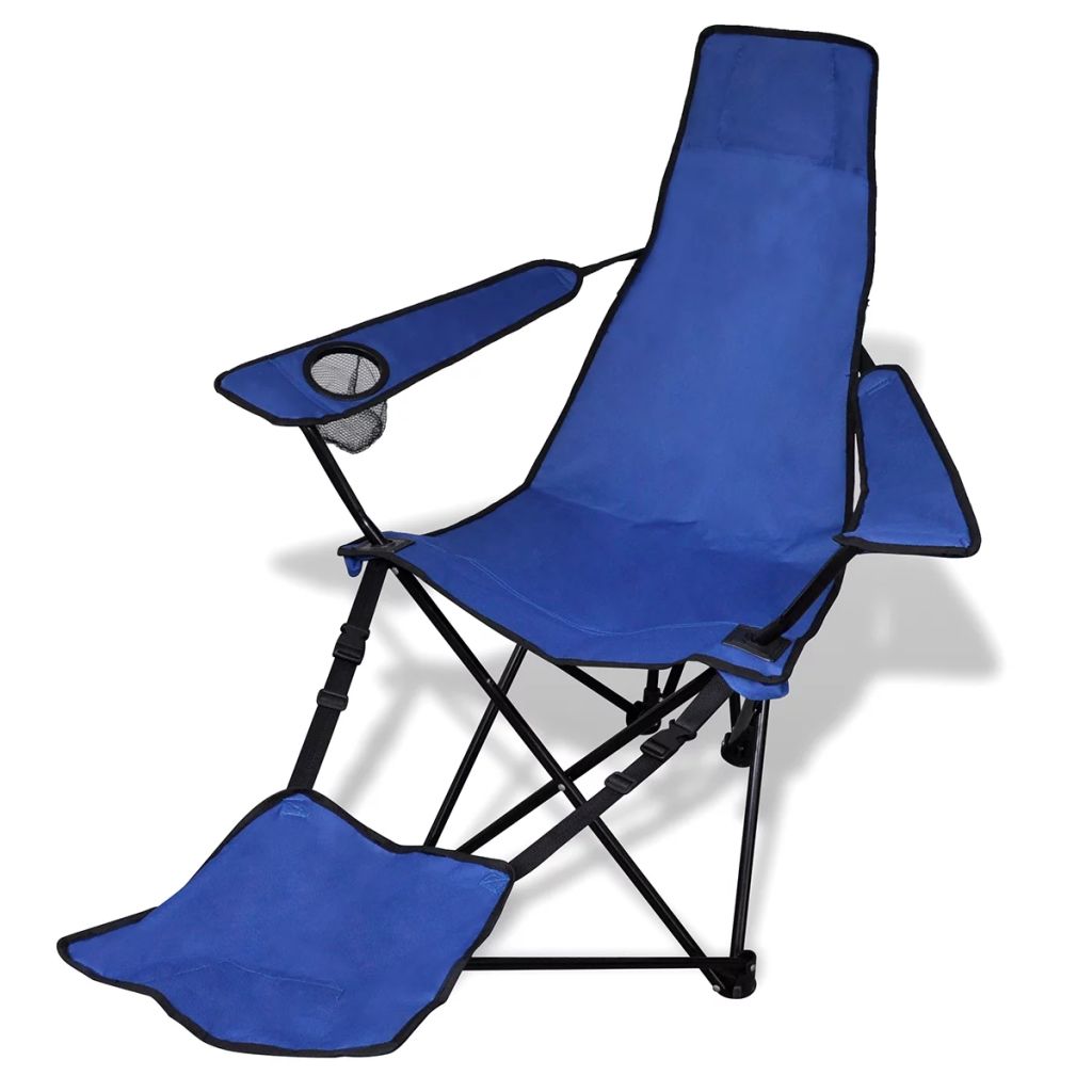2 pcs Foldable Camping Chair with Footrest Blue