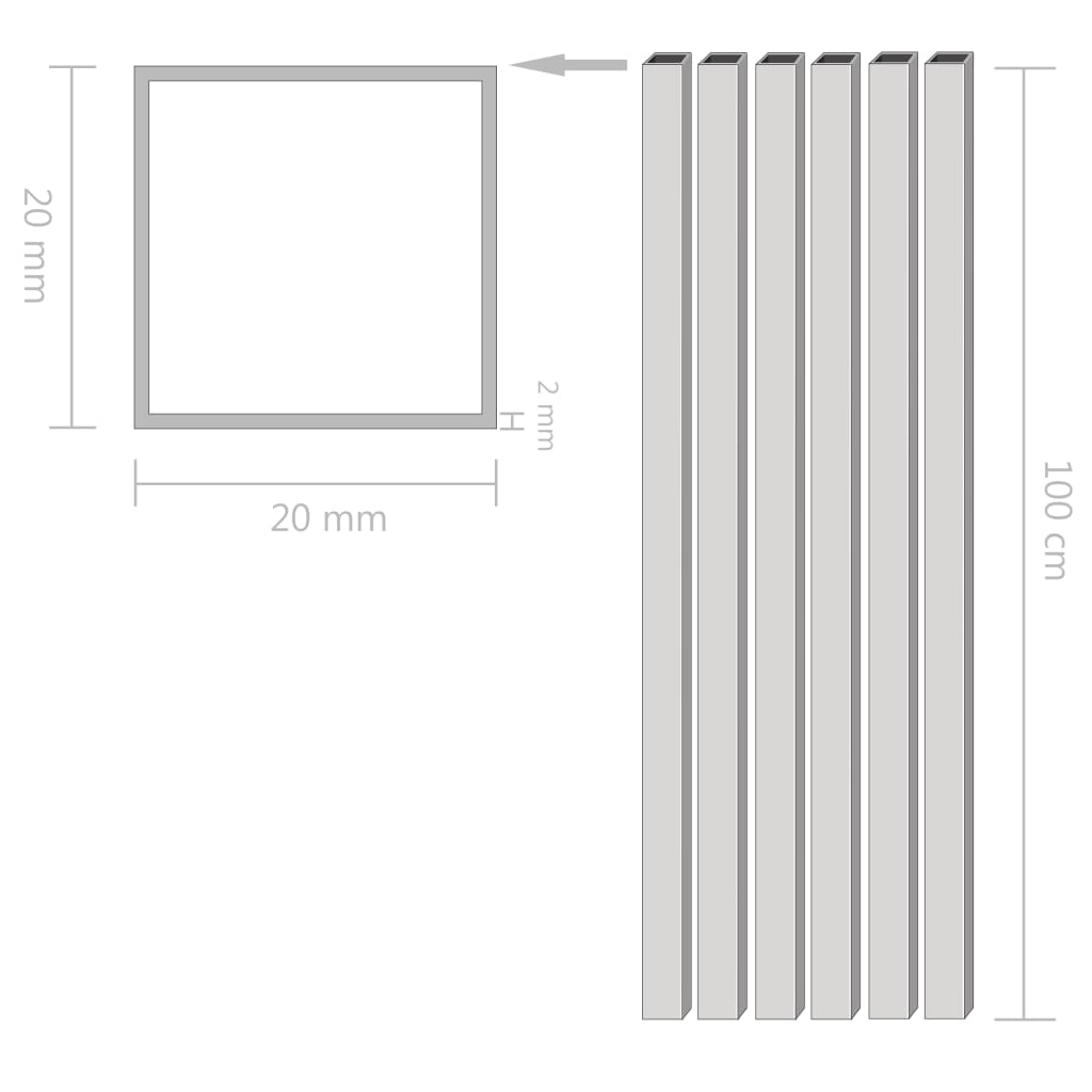 Aluminium-Vierkantrohre 6 Stk. Quadratisch 1 m 20x20x2 mm