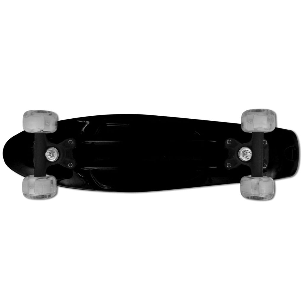 Skateboard, Schwarz Retro mit LED Rollen