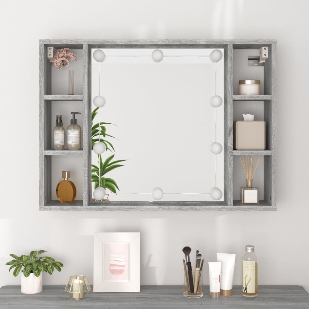 Armoire à miroir avec LED Sonoma gris 76x15x55 cm
