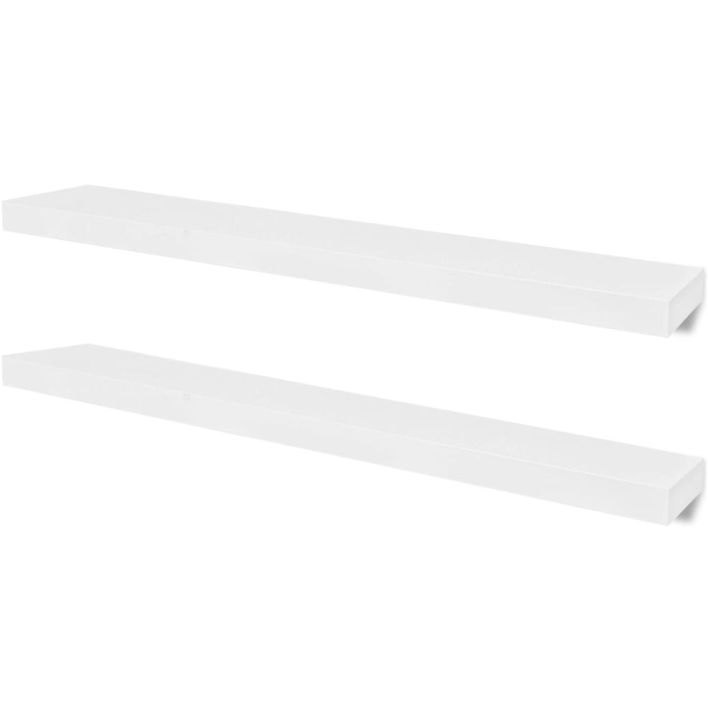 2 White MDF Floating Wall Display Shelves Book/DVD Storage 