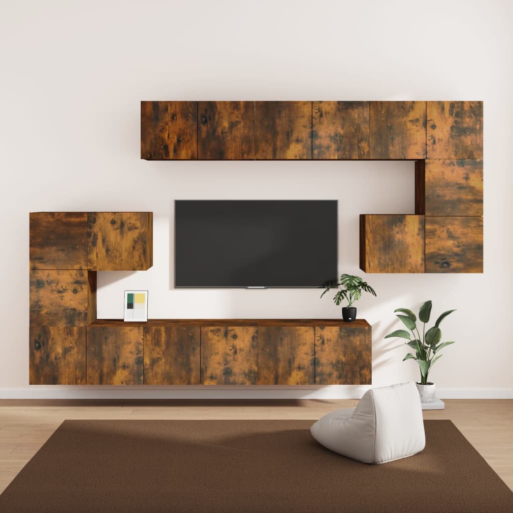 10 Piece TV Cabinet Set Smoked Oak Engineered Wood