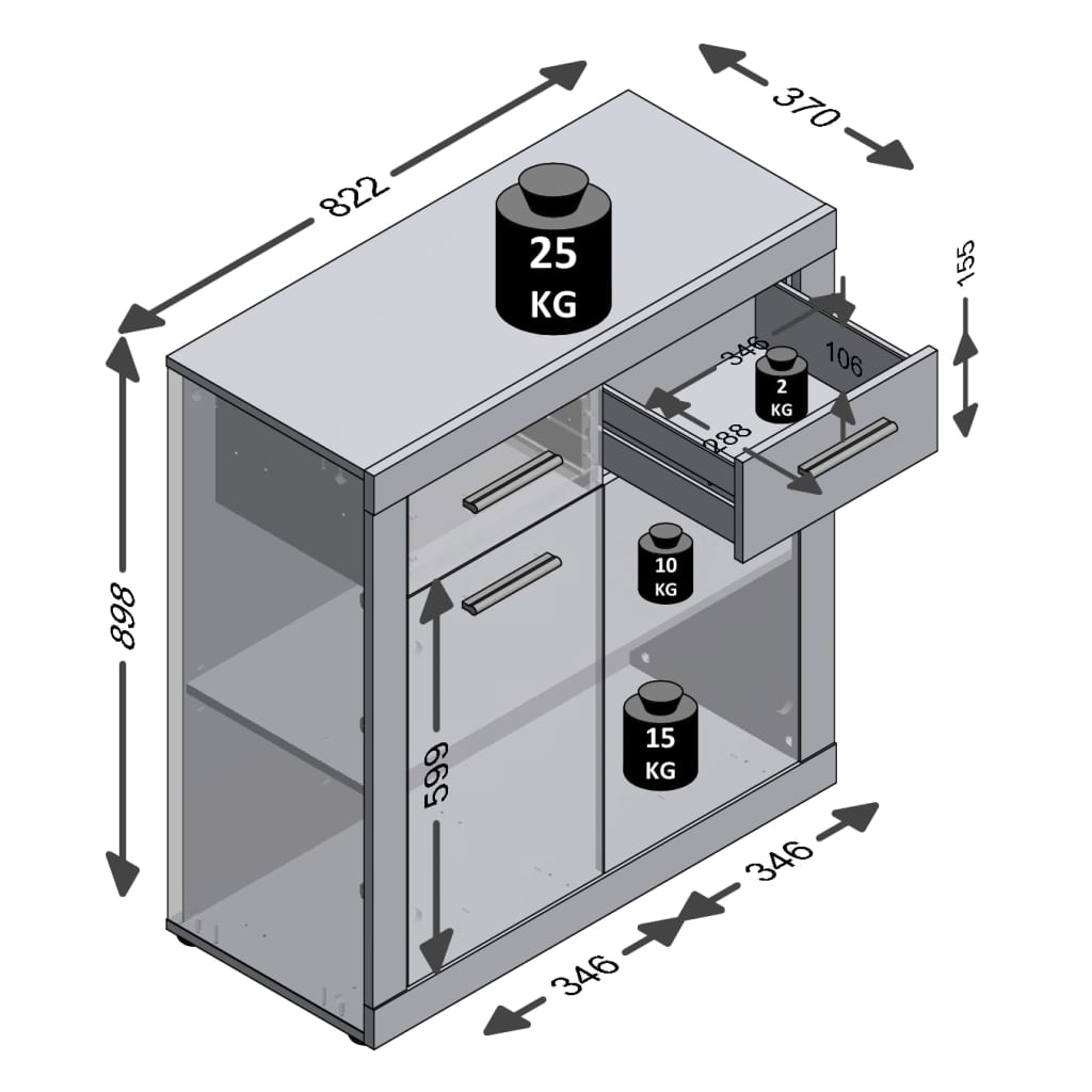 FMD Kommode mit 2 Türen und 2 Schubladen Weiss und Eichenbraun 