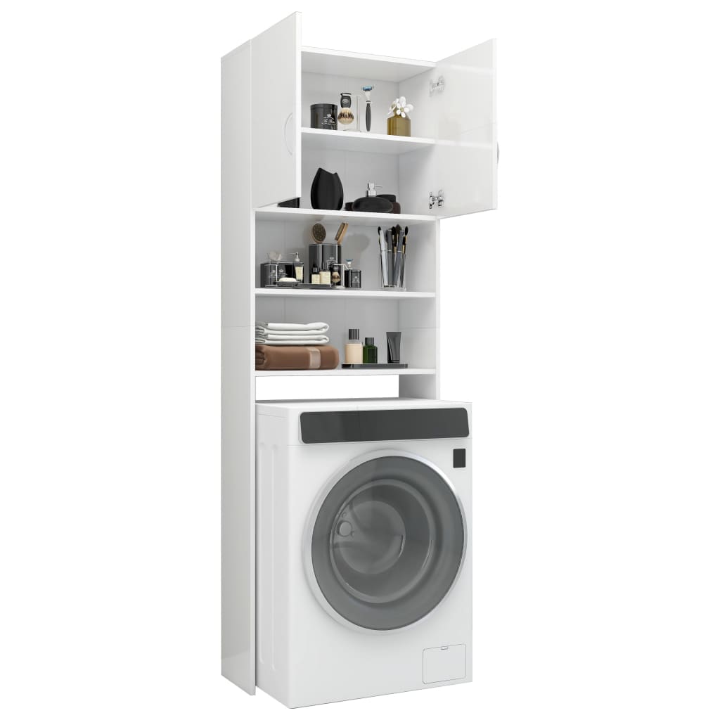Washing Machine Cabinet High Gloss White 64x25.5x190 cm Engineered Wood