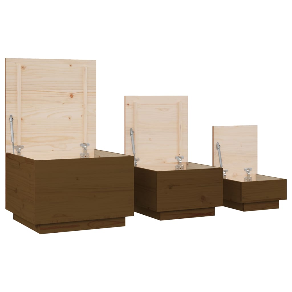 Aufbewahrungsboxen mit Deckeln 3 Stk. Braun Massivholz Kiefer