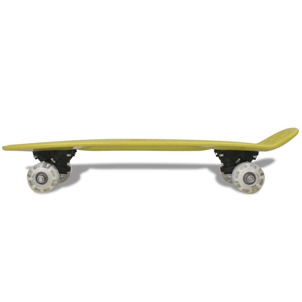 Skateboard, Gelb Retro mit LED Rollen