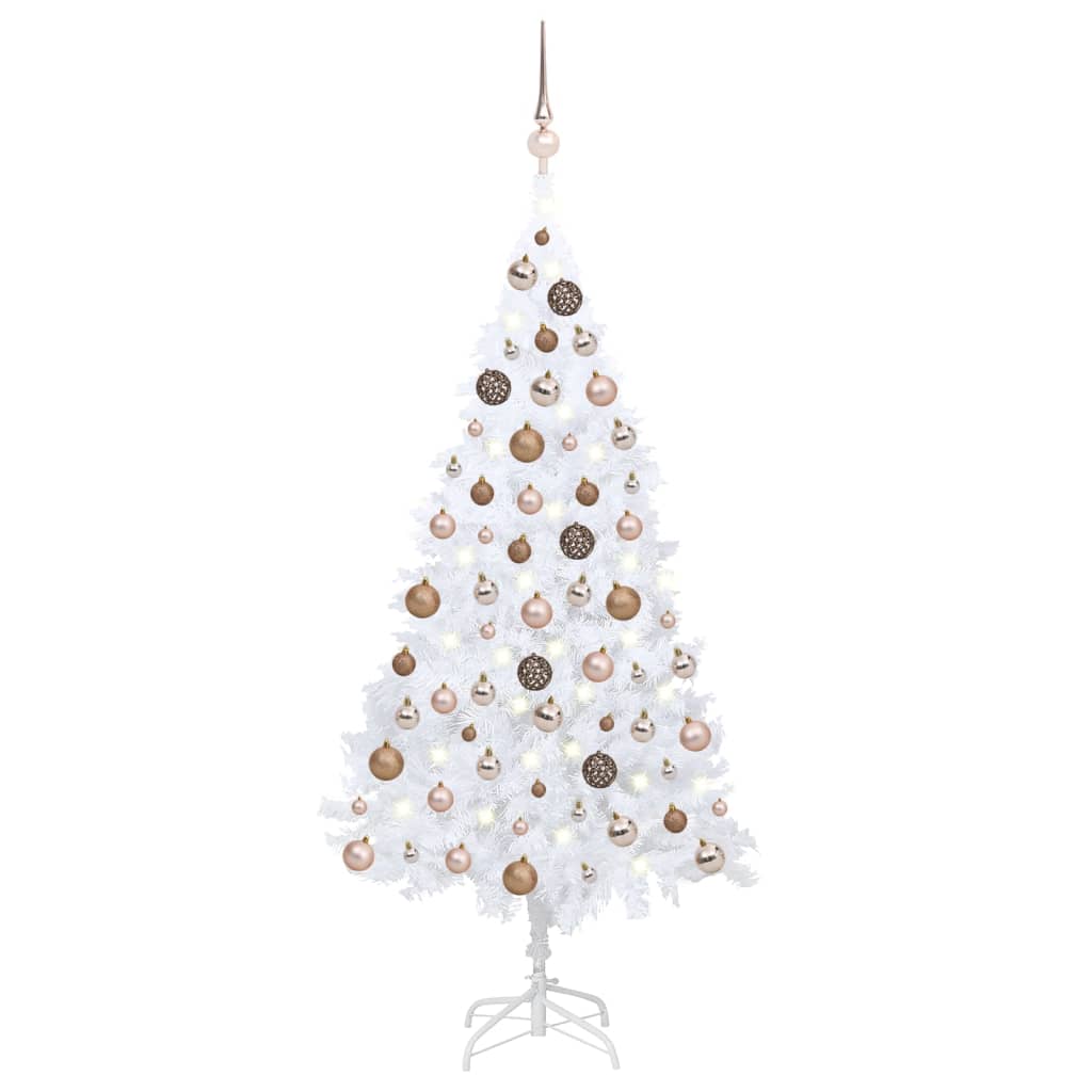 Arbre de Noël artificiel pré-éclairé et boules blanc 120 cm PVC
