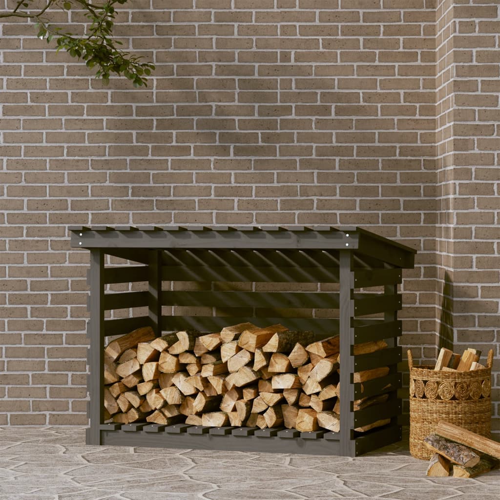 Firewood Rack Grey 108x73x79 cm Solid Wood Pine