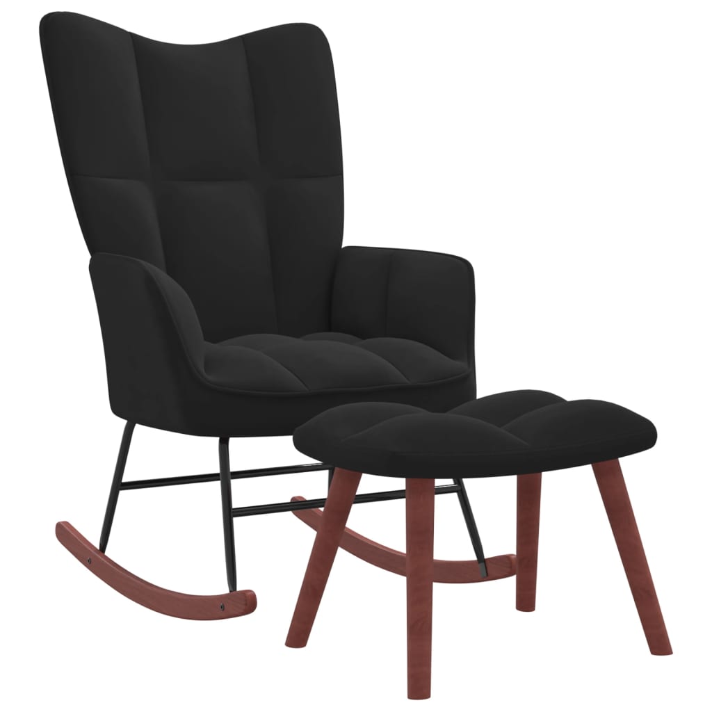 Rocking Chair with a Stool Black Velvet