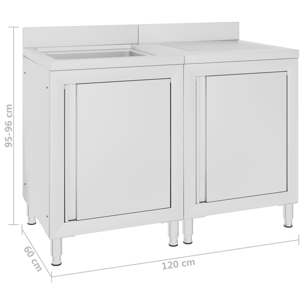 Commercial Kitchen Sink Cabinet Stainless Steel 120x60x96 cm