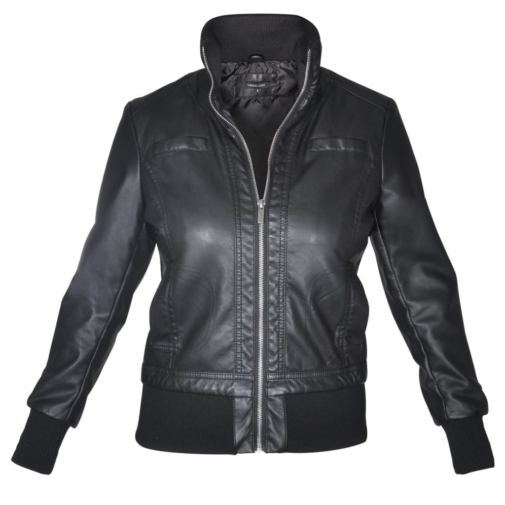 Women's PU Biker Jacket Black Size XL