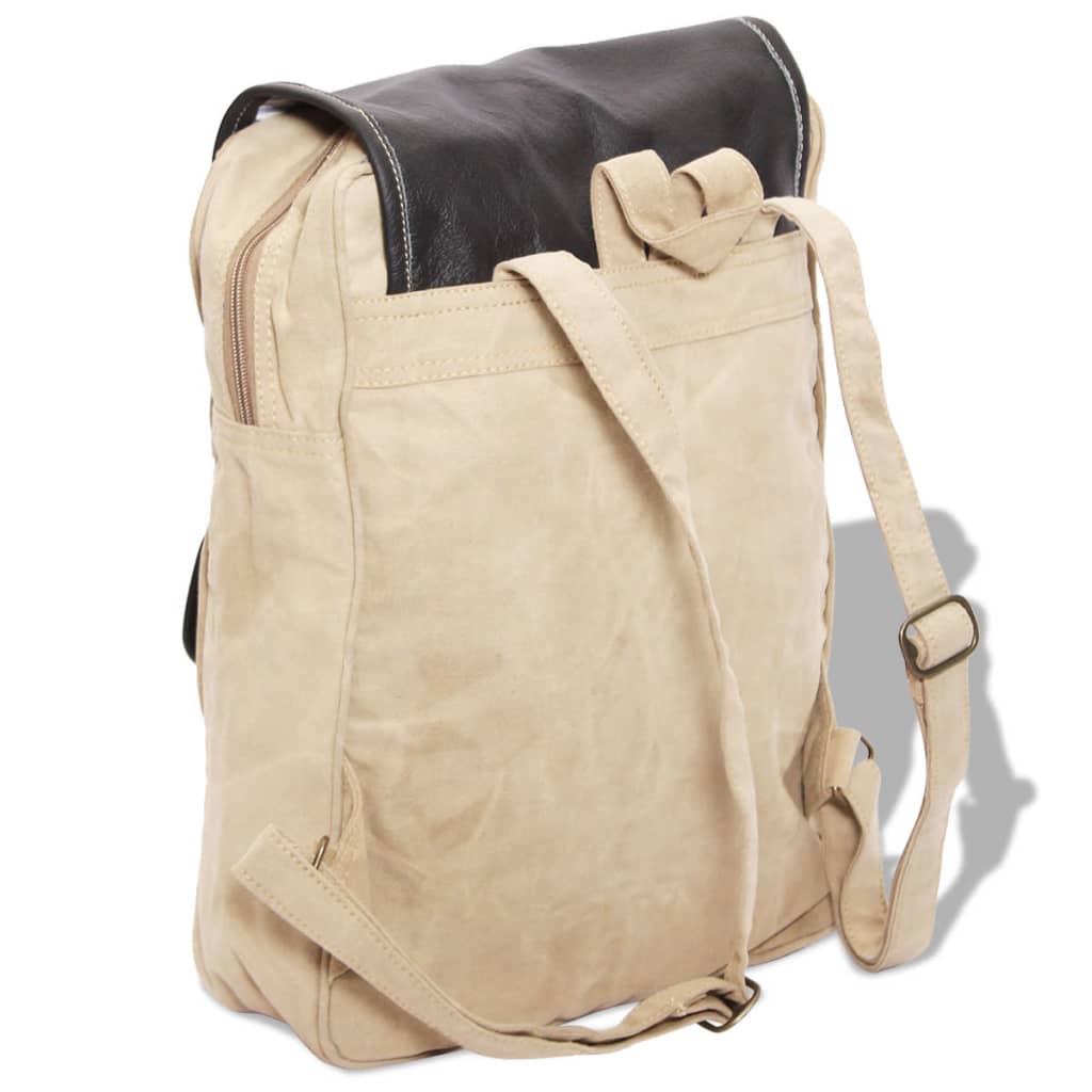 Backpack Canvas and Real Leather Beige