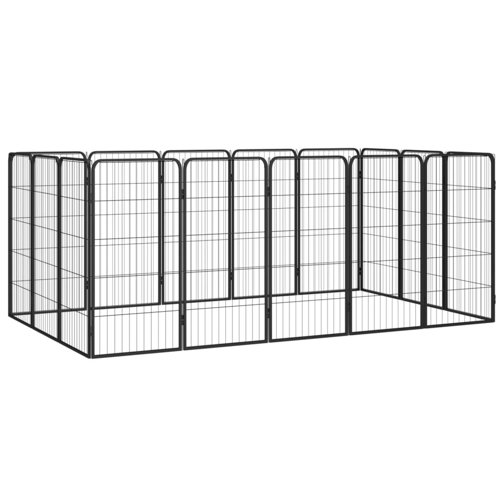16-Panel Dog Playpen Black 50x100 cm Powder-coated Steel