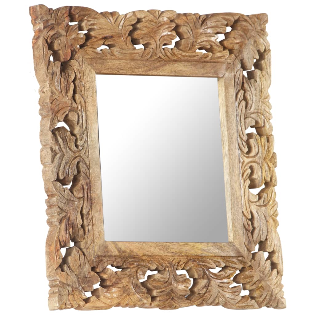 Hand Carved Mirror Brown 50x50 cm Solid Mango Wood