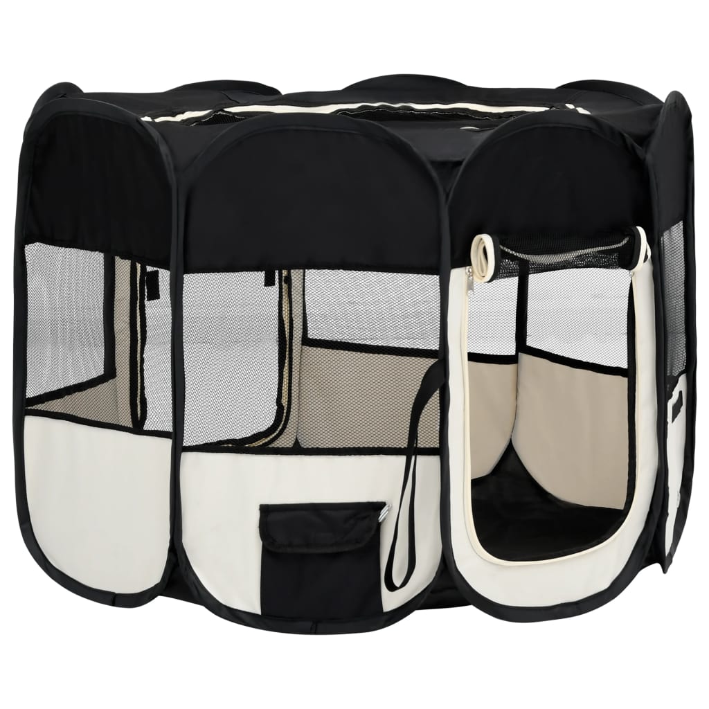 Foldable Dog Playpen with Carrying Bag Black 90x90x58 cm